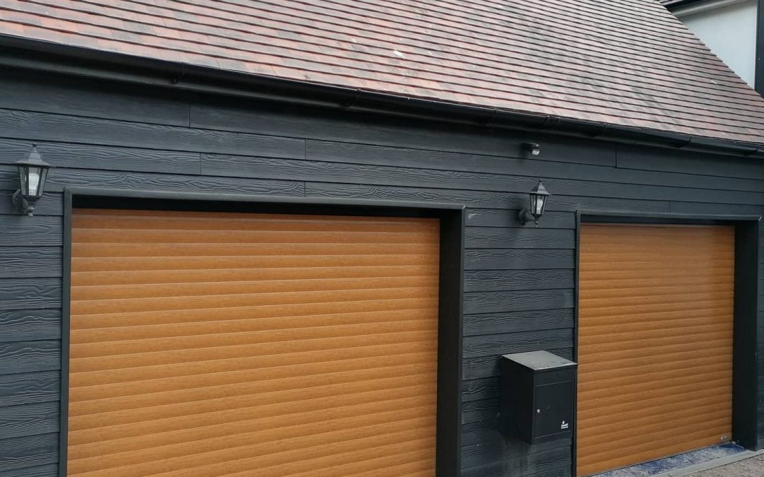 Golden oak look garage doors